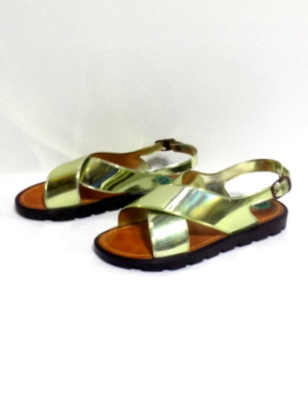 Electric Karma Metallic Gold X-Strap Sling Back Summer Flat Sandals – Size: 8 - Picture 10 of 10